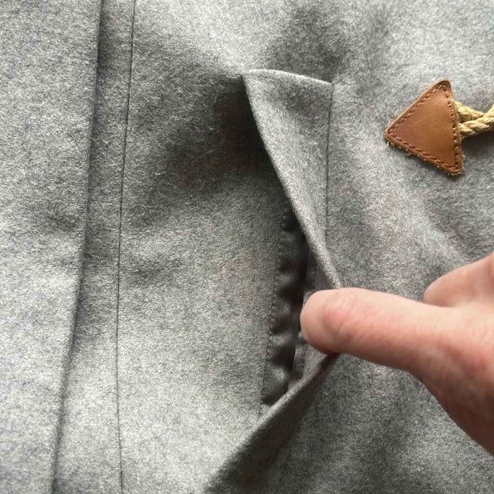 J. Crew Gray Wool Toggle Hooded Cape Coat with Tan Leather Accents - Picture 6 of 12
